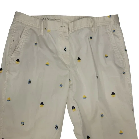 Talbots Girlfriend Chino Pants Womens 10 Cream Nautical Sailboat Anchor Preppy - Picture 2 of 5